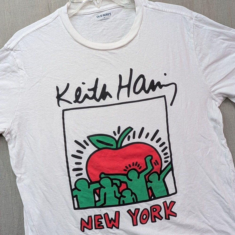 Old Navy Keith Haring New York Apple Graphic T-Shirt White Mens Medium